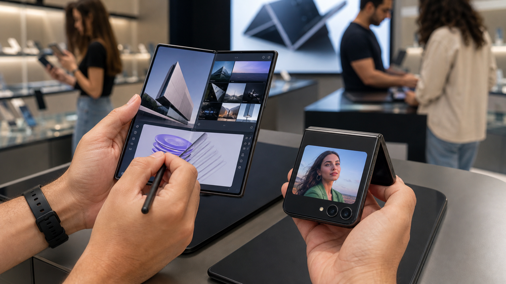 Galaxy Z Fold8 e Galaxy Z Flip8 em comparação.