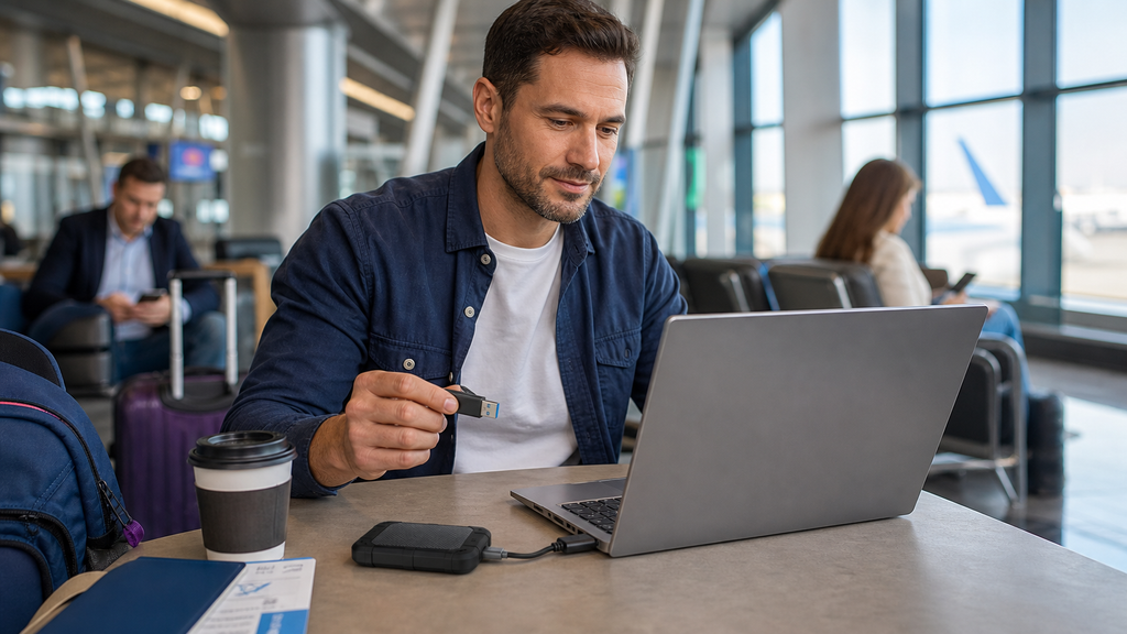 Pendrives USB-A para transportar documentos e arquivos.