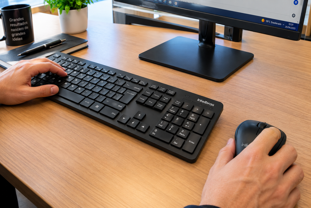 Kit teclado e mouse sem fio Intelbras CSI50 para home office barato.