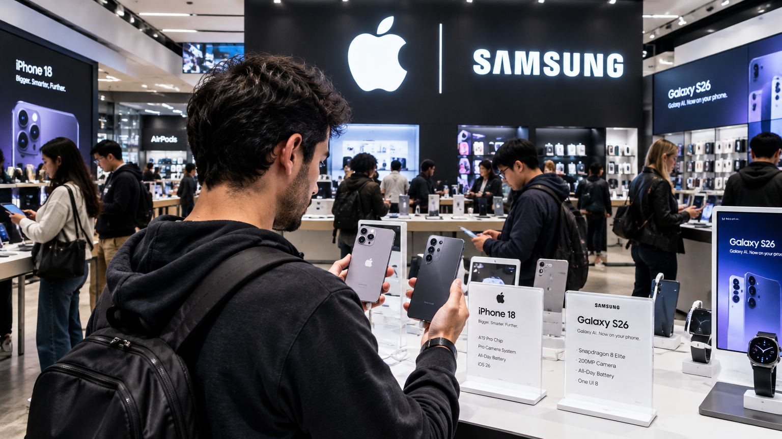 Cliente comparando iPhone 18 e S26