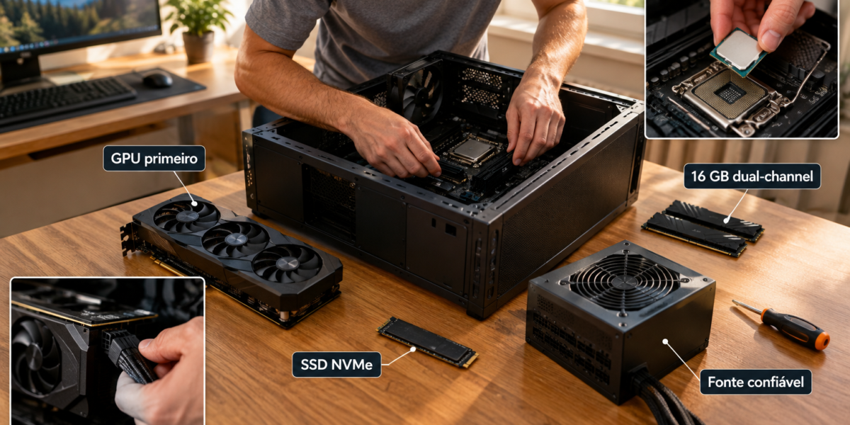 como montar um PC gamer barato: pessoa escolhendo peças para montar computador gamer