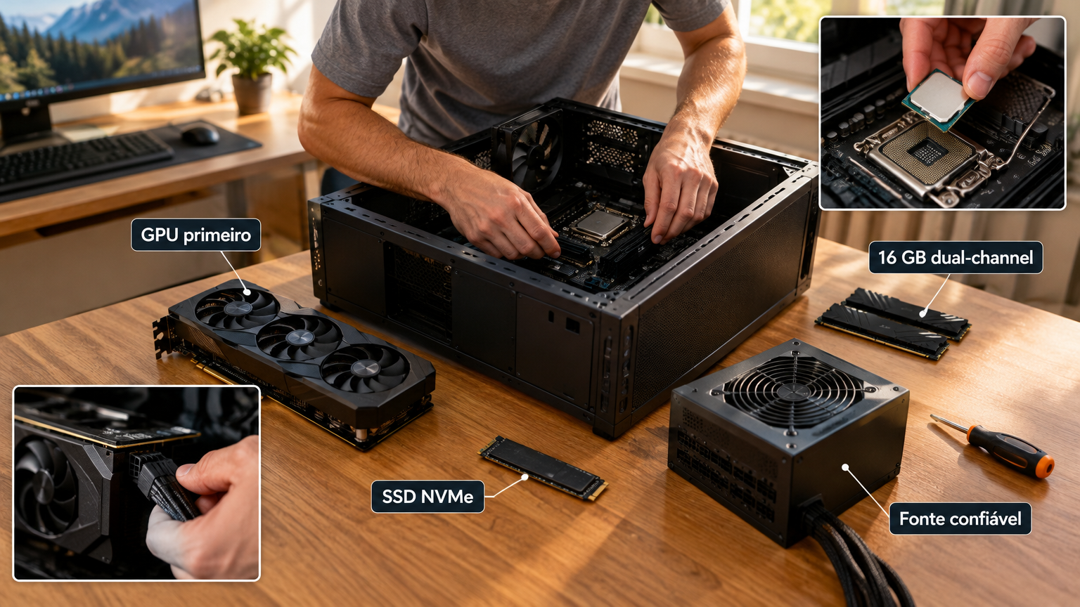 como montar um PC gamer barato: pessoa escolhendo peças para montar computador gamer