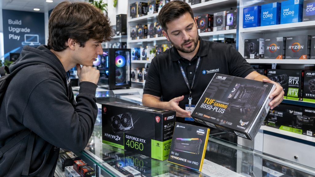 Cliente avaliando placas de vídeo